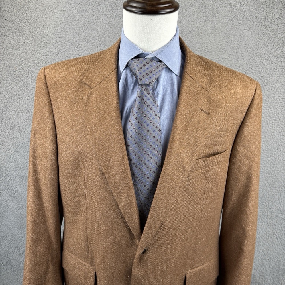 Jos A Bank Sport Coat Blazer Mens 43R Brown 2 Button 100% Silk Jacket